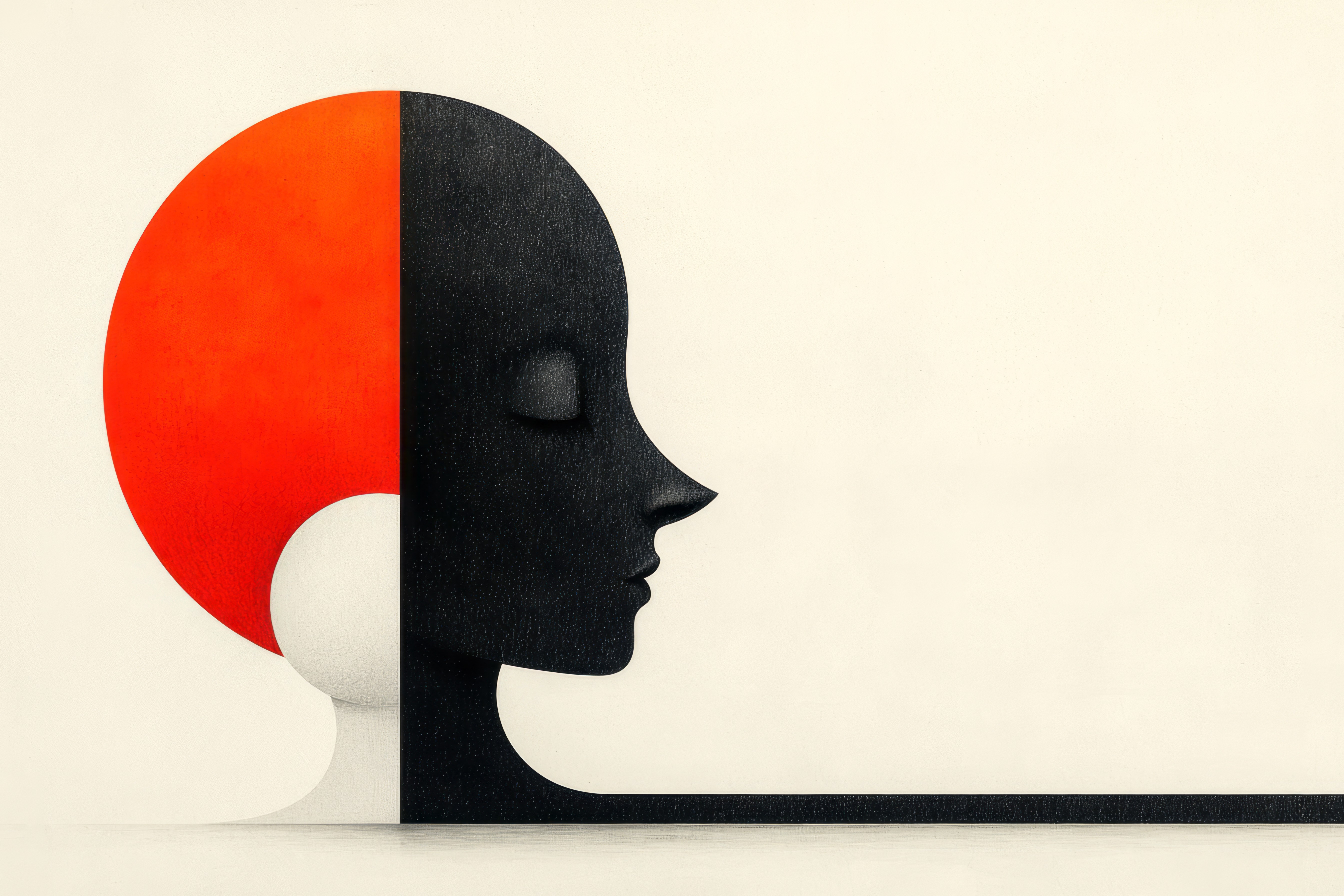 An abstract illustration of the concept of dualism, depicting the separation of mind and body through contrasting colors and shapes, AdobeStock 1203579885